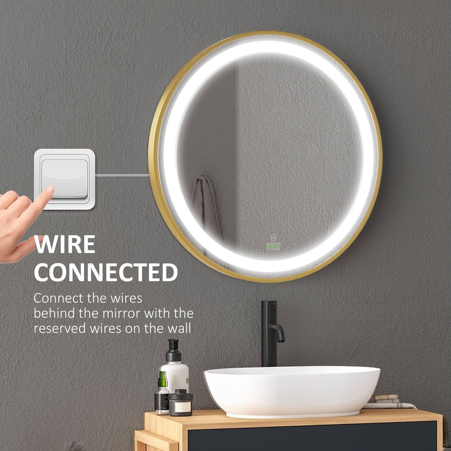 🪞 Kleankin Round LED Bathroom Mirror ✨ Illuminated Wall Mount Mirror