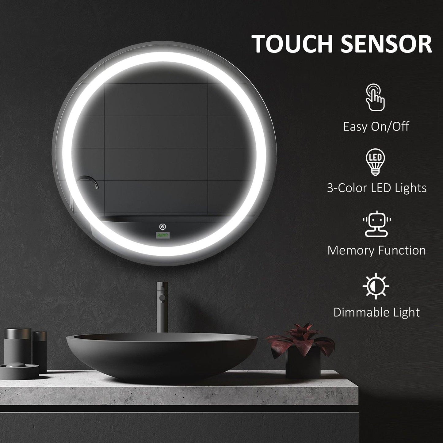 🪞 Kleankin Round LED Bathroom Mirror ✨ Illuminated Wall Mount with Smart Lighting