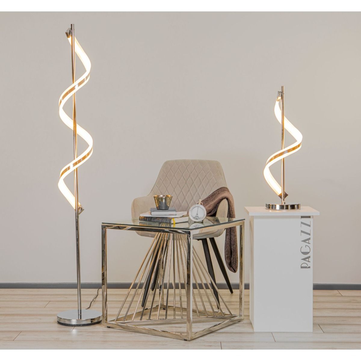 Pagazzi Indie LED Twist Floor Lamp Polished Chrome 160 cm