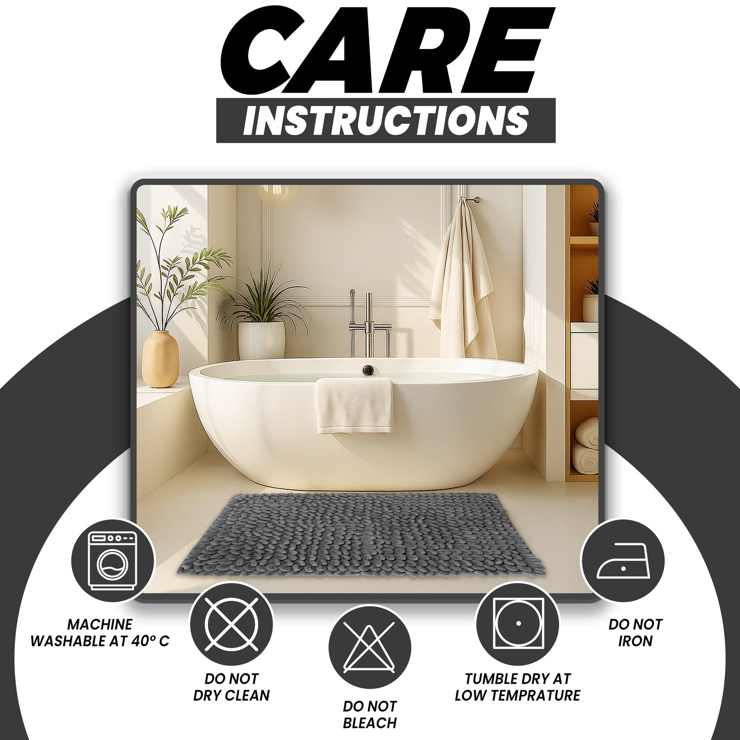 Jumbo Loop Bath Mat Non Slip Water Absorbent Rug for Shower & Toilet Large Size Floor Mats by OLIVIA ROCCO