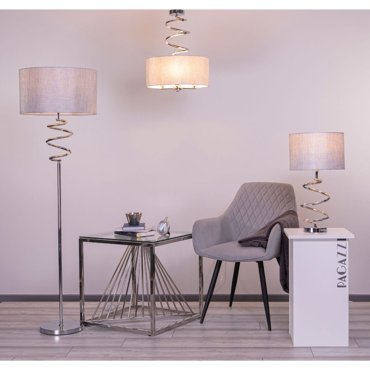 Pagazzi Kasi Spiral Floor Lamp Polished Chrome 158 cm