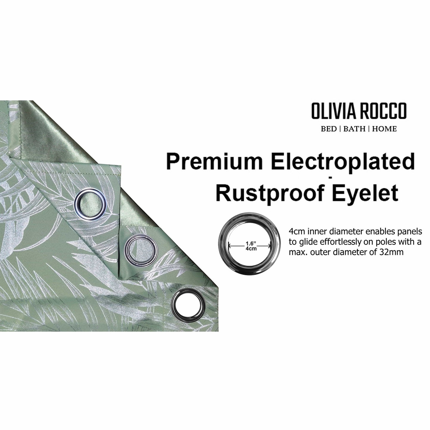 Leaf Sage Green Sparkle Blackout Curtains Super Soft Thermal Insulated Eyelet Drapes for Living Room & Bedroom 2 Panels by OLIVIA ROCCO