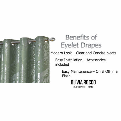 Leaf Sage Green Sparkle Blackout Curtains Super Soft Thermal Insulated Eyelet Drapes for Living Room & Bedroom 2 Panels by OLIVIA ROCCO