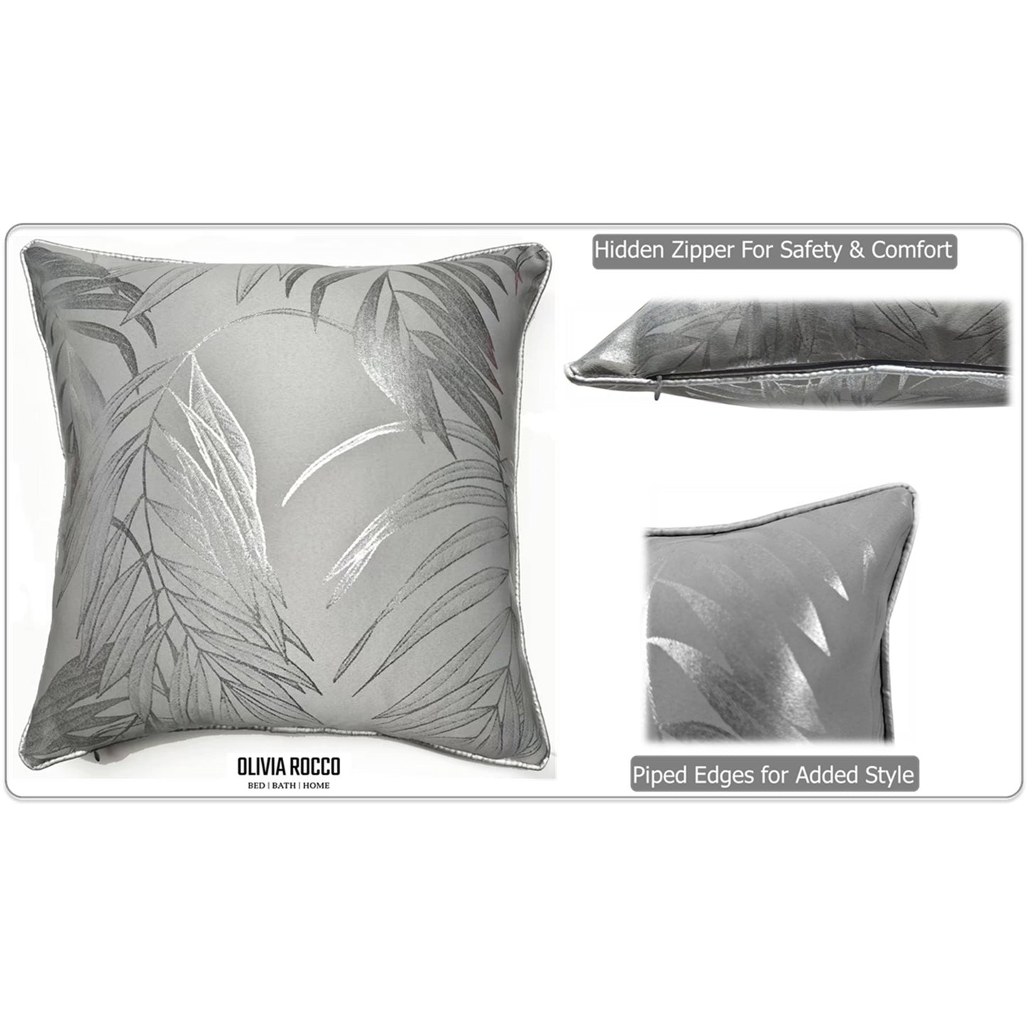 Leaf Sparkle 2 Pack Cushion Covers Leaf Silver Modern Decorative Throw Pillow Cases for Sofa or Bed by OLIVIA ROCCO