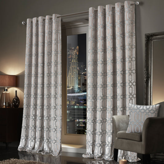 Luxe Geo Velvet Eyelet Curtains Champagne Thermal Insulated Soundproof Light Blocking Drapes for Bedroom & Lounge by OLIVIA ROCCO