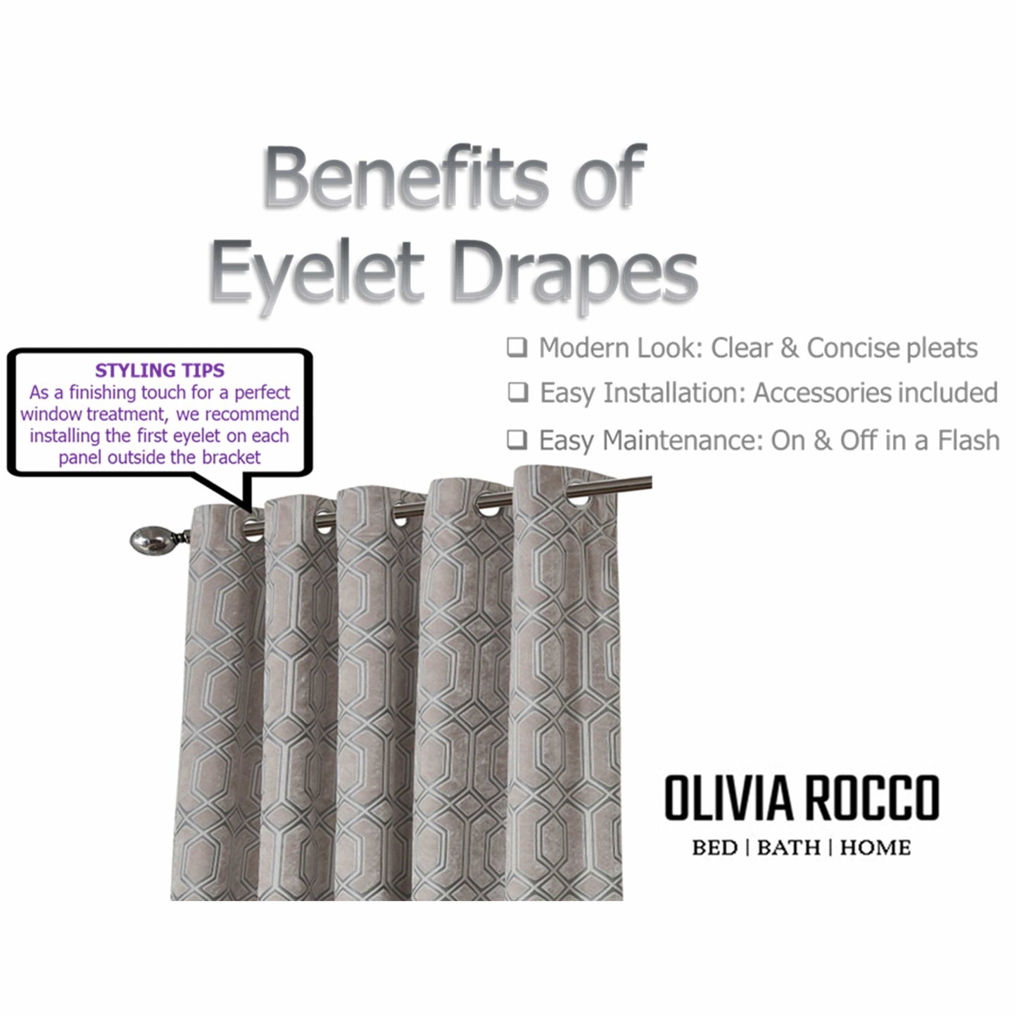 Luxe Geo Velvet Eyelet Curtains Champagne Thermal Insulated Soundproof Light Blocking Drapes for Bedroom & Lounge by OLIVIA ROCCO