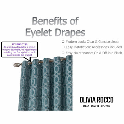 Luxe Geo Velvet Eyelet Curtains Teal Thermal Insulated Soundproof Light Blocking Drapes for Bedroom & Lounge by OLIVIA ROCCO