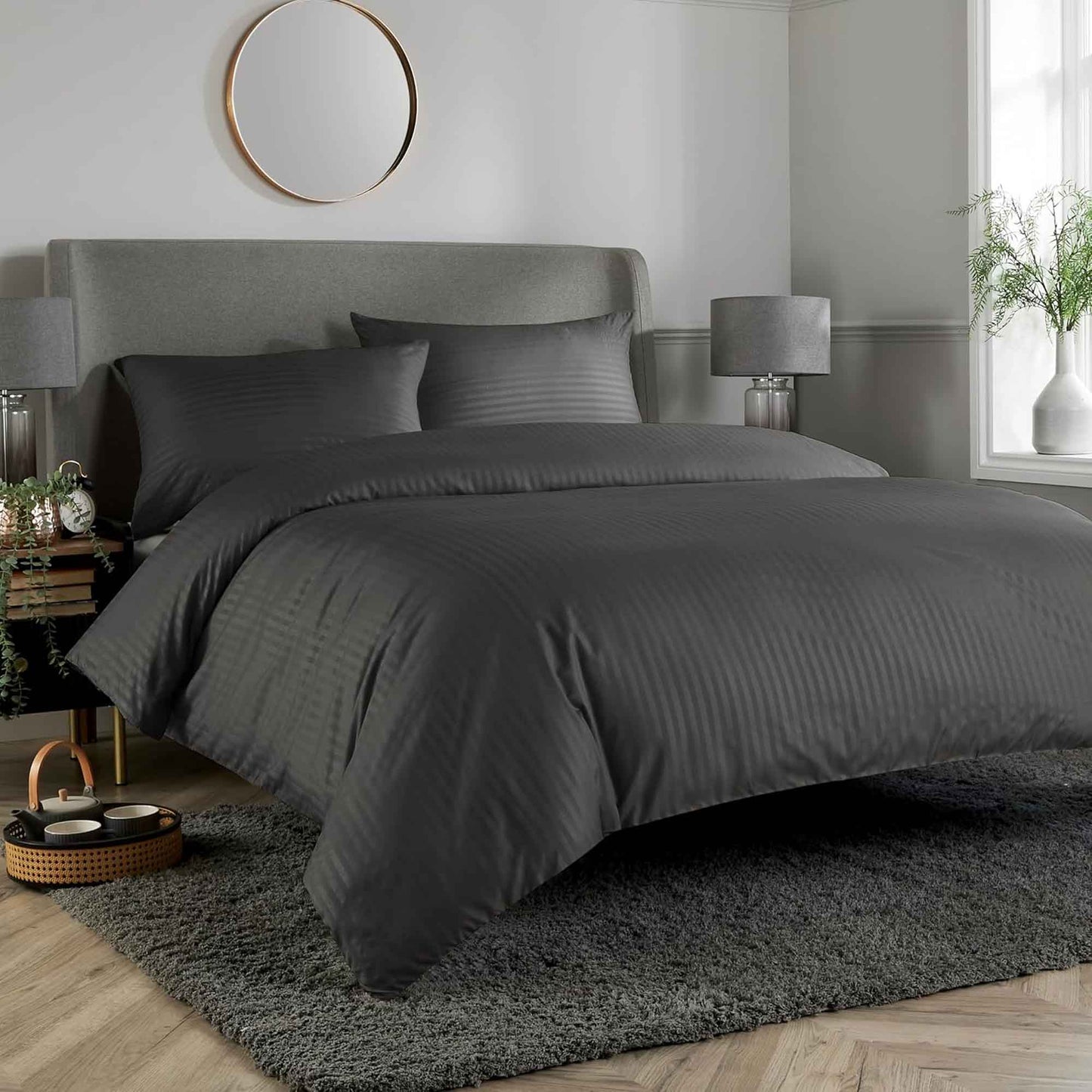 Mayfair Stripe Elegant Reversible Satin Duvet Cover Set with Comforter Multiple Sizes & Colours Luxurious Bedding Collection by OLIVIA ROCCO