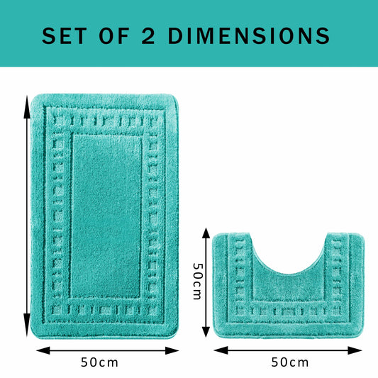 Miami 2 Piece Duck Egg Bath Mat & Pedestal Set Non-Slip Soft & Absorbent Bathroom Mat Set for Comfort & Safety by OLIVIA ROCCO