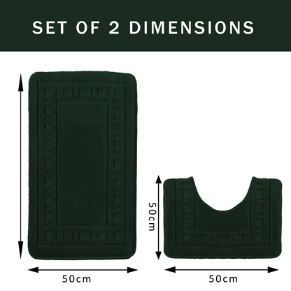 Miami 2 Piece Emerald Green Bath Mat & Pedestal Set Non-Slip Soft & Absorbent Bathroom Mat Set for Comfort & Safety by OLIVIA ROCCO
