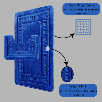 Miami 2 Piece Royal Blue Bath Mat & Pedestal Set Non-Slip Soft & Absorbent Bathroom Mat Set for Comfort & Safety by OLIVIA ROCCO