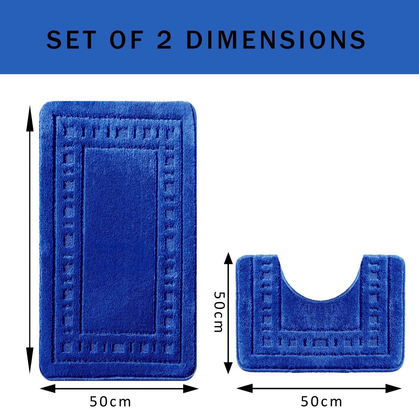 Miami 2 Piece Royal Blue Bath Mat & Pedestal Set Non-Slip Soft & Absorbent Bathroom Mat Set for Comfort & Safety by OLIVIA ROCCO