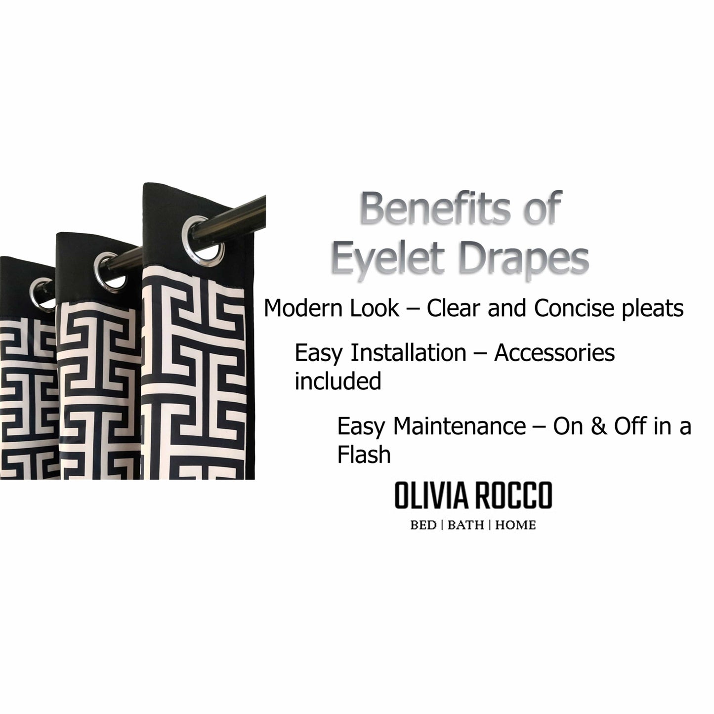 Milano Geometric Blackout Curtains Thermal Insulated Eyelet Pair Light-Blocking Window Drapes for Stylish Home Decor by OLIVIA ROCCO