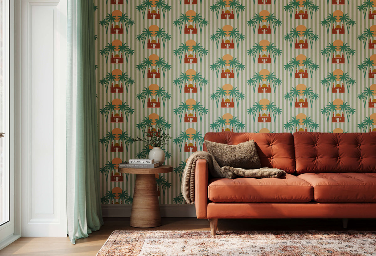 Bobbi Beck Mirage Palm Palace Stripe Wallpaper