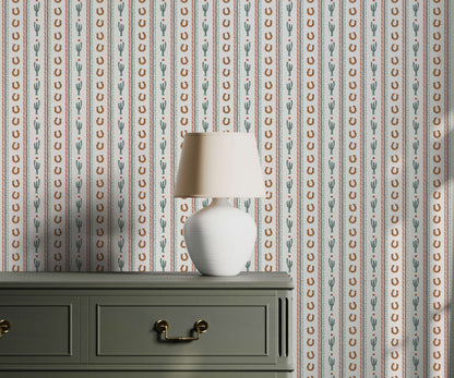Bobbi Beck Nashville Cactus and Horseshoe Stripe Wallpaper