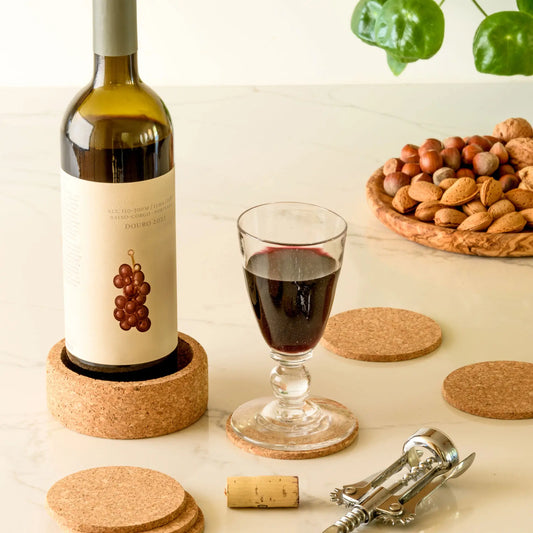 Cork Coaster Set with Bottle Holder | 6 Coasters | Made in Portugal