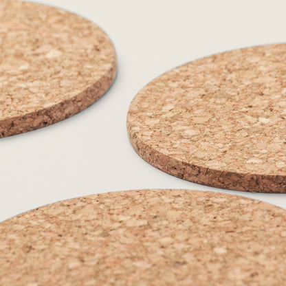 Natural Round Cork Coasters | Set of 6