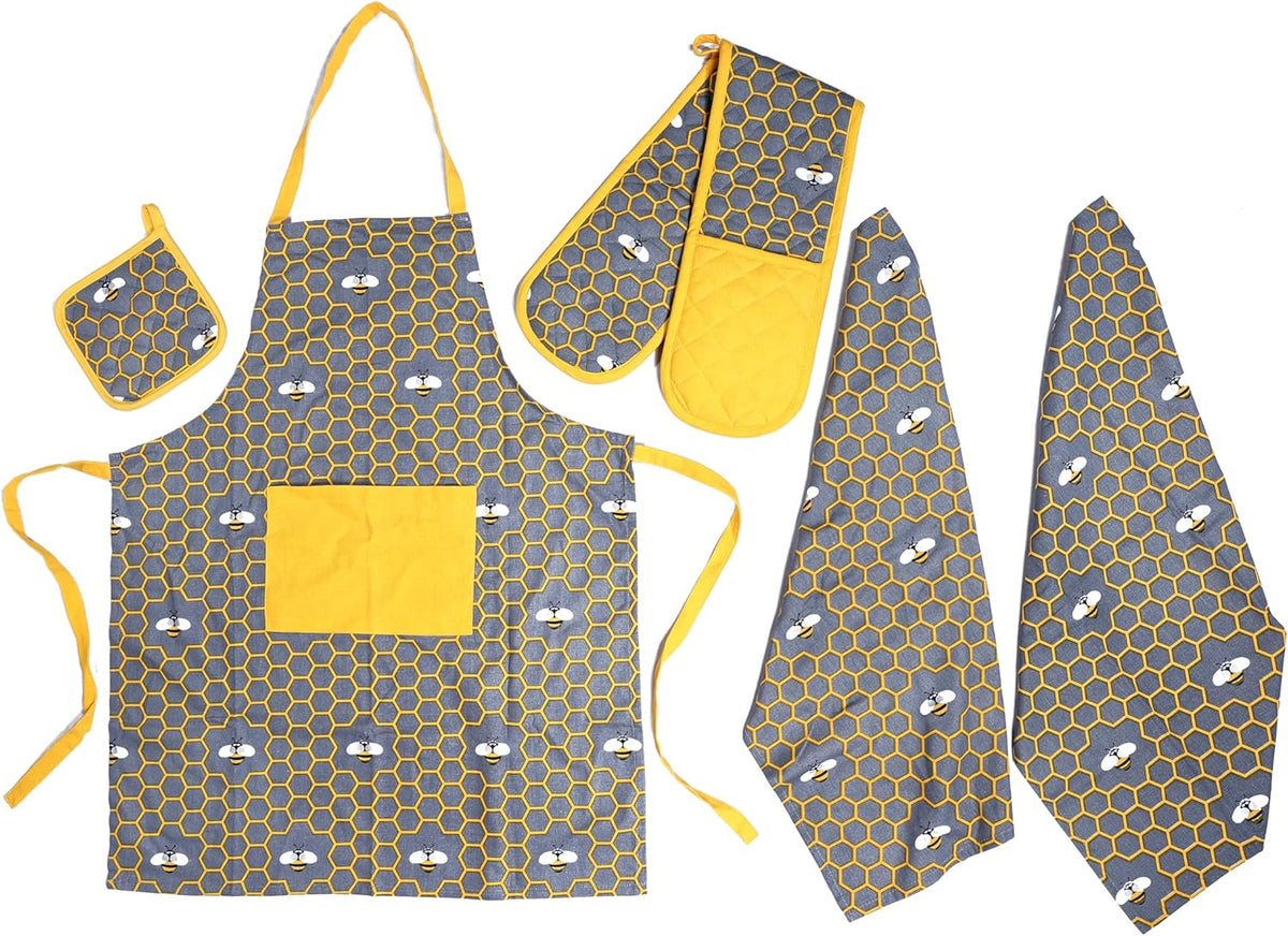 Olivia Rocco 5-Piece Kitchen Textile Set – Apron, Oven Mitt, Pot Holder & 2 Tea Towels