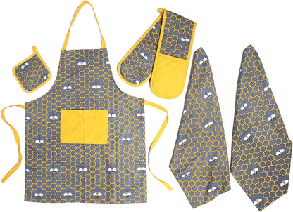 Olivia Rocco 5-Piece Kitchen Textile Set – Apron, Oven Mitt, Pot Holder & 2 Tea Towels