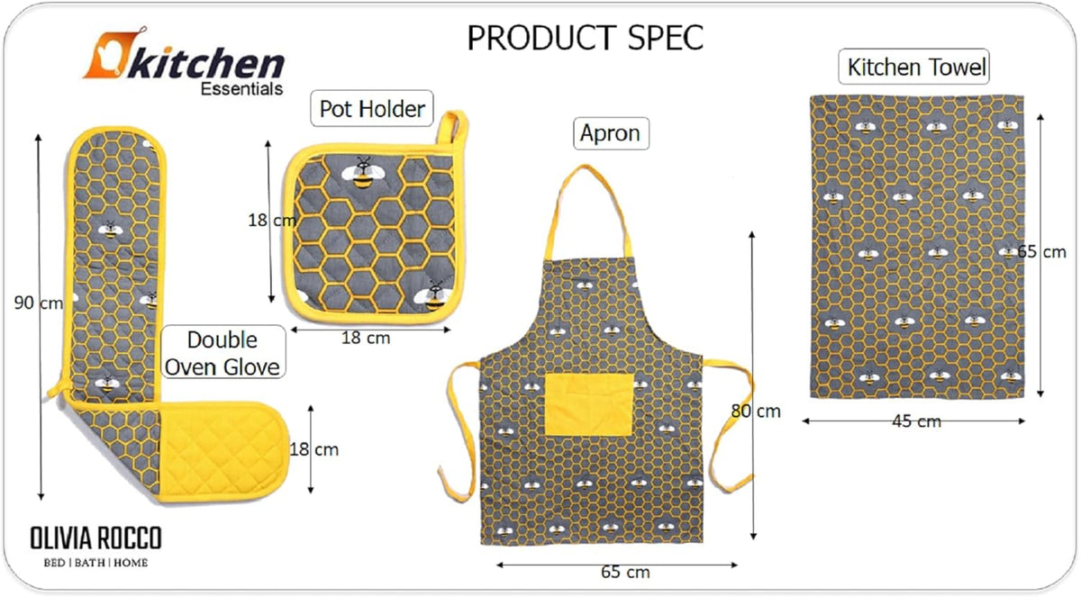 Olivia Rocco 5-Piece Kitchen Textile Set – Apron, Oven Mitt, Pot Holder & 2 Tea Towels