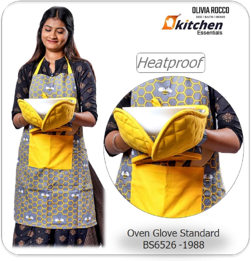 Olivia Rocco 5-Piece Kitchen Textile Set – Apron, Oven Mitt, Pot Holder & 2 Tea Towels