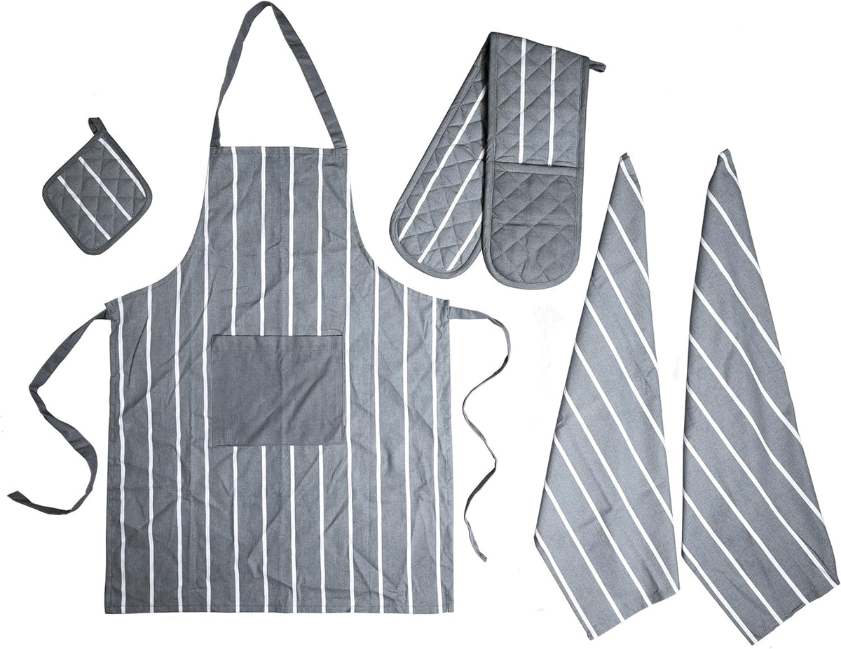 Olivia Rocco 5-Piece Kitchen Textile Set – Apron, Oven Mitt, Pot Holder & 2 Tea Towels