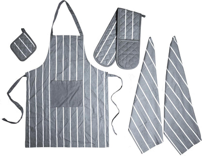Olivia Rocco 5-Piece Kitchen Textile Set – Apron, Oven Mitt, Pot Holder & 2 Tea Towels