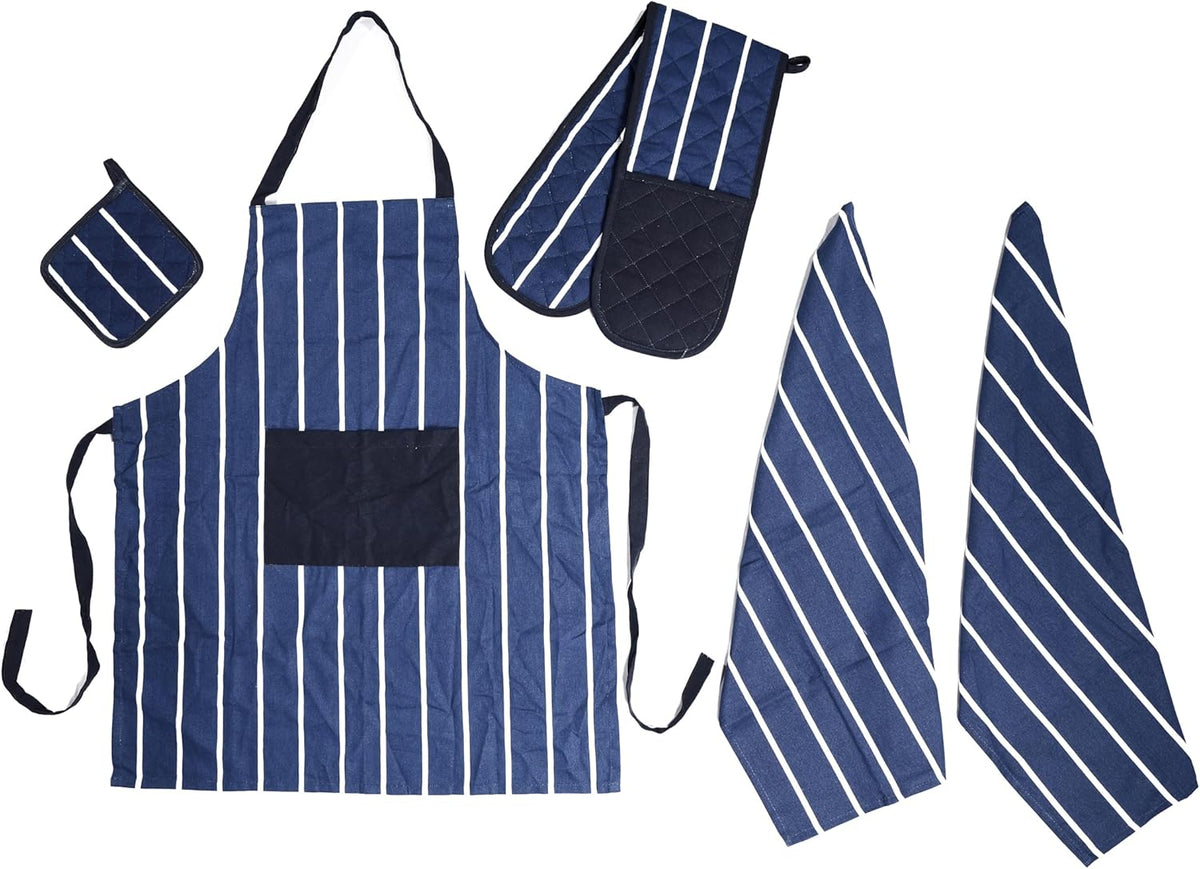 Olivia Rocco 5-Piece Kitchen Textile Set – Apron, Oven Mitt, Pot Holder & 2 Tea Towels