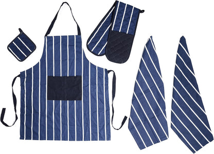 Olivia Rocco 5-Piece Kitchen Textile Set – Apron, Oven Mitt, Pot Holder & 2 Tea Towels