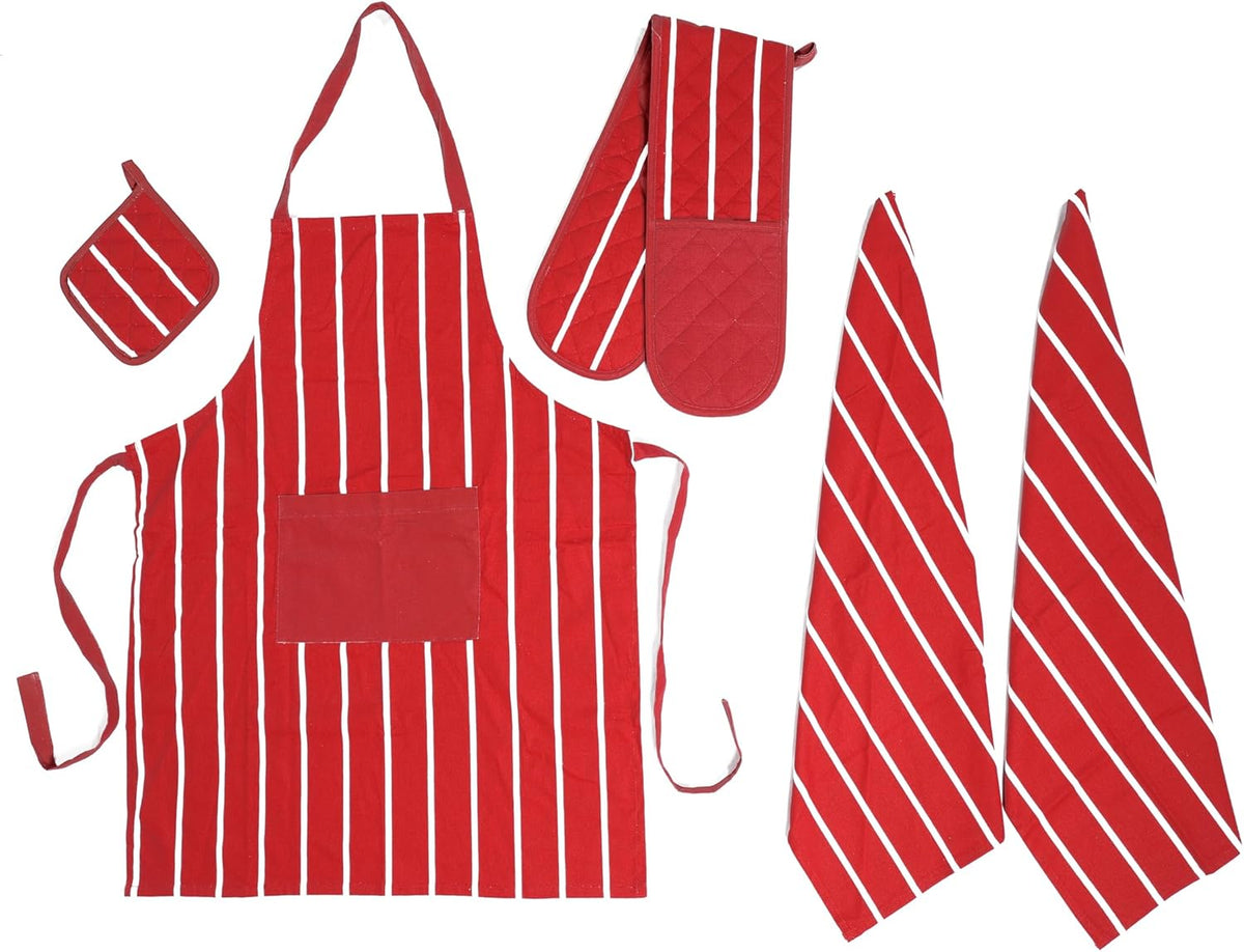 Olivia Rocco 5-Piece Kitchen Textile Set – Apron, Oven Mitt, Pot Holder & 2 Tea Towels