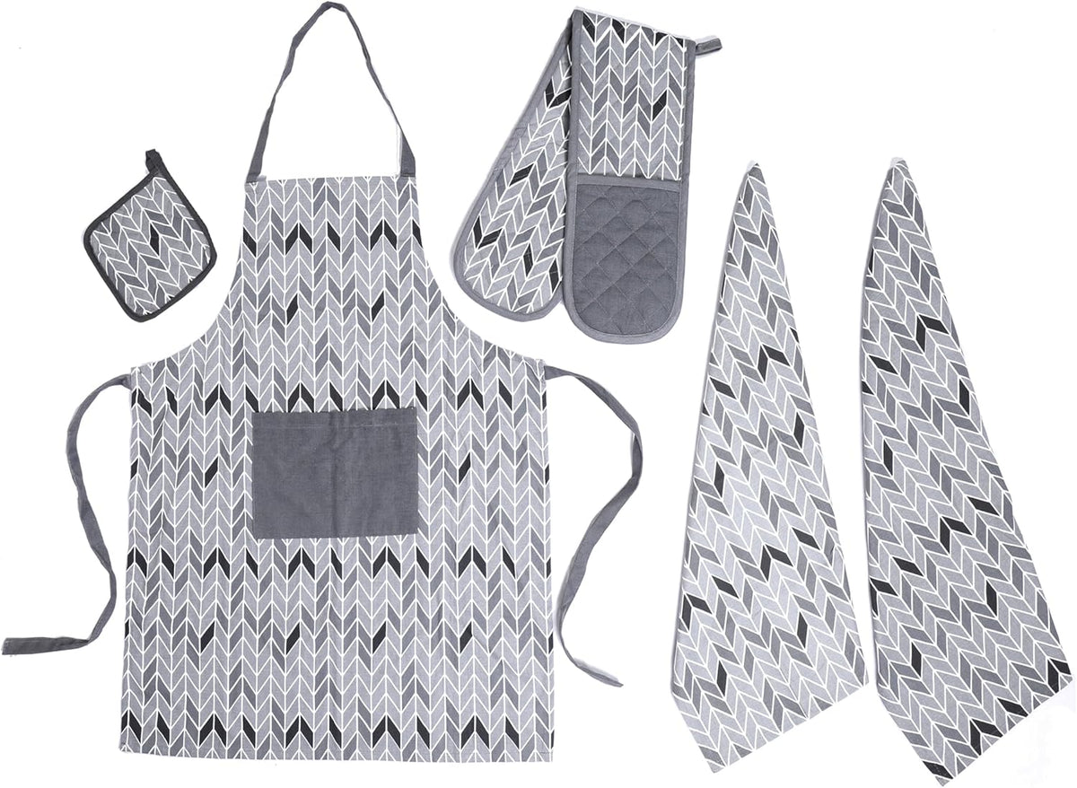 Olivia Rocco 5-Piece Kitchen Textile Set – Apron, Oven Mitt, Pot Holder & 2 Tea Towels