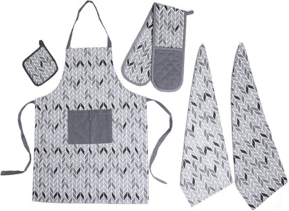 Olivia Rocco 5-Piece Kitchen Textile Set – Apron, Oven Mitt, Pot Holder & 2 Tea Towels