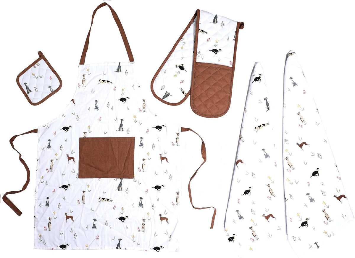 Olivia Rocco 5-Piece Kitchen Textile Set – Apron, Oven Mitt, Pot Holder & 2 Tea Towels