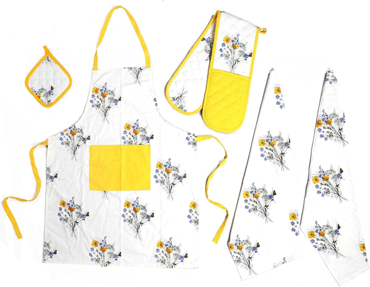 Olivia Rocco 5-Piece Kitchen Textile Set – Apron, Oven Mitt, Pot Holder & 2 Tea Towels
