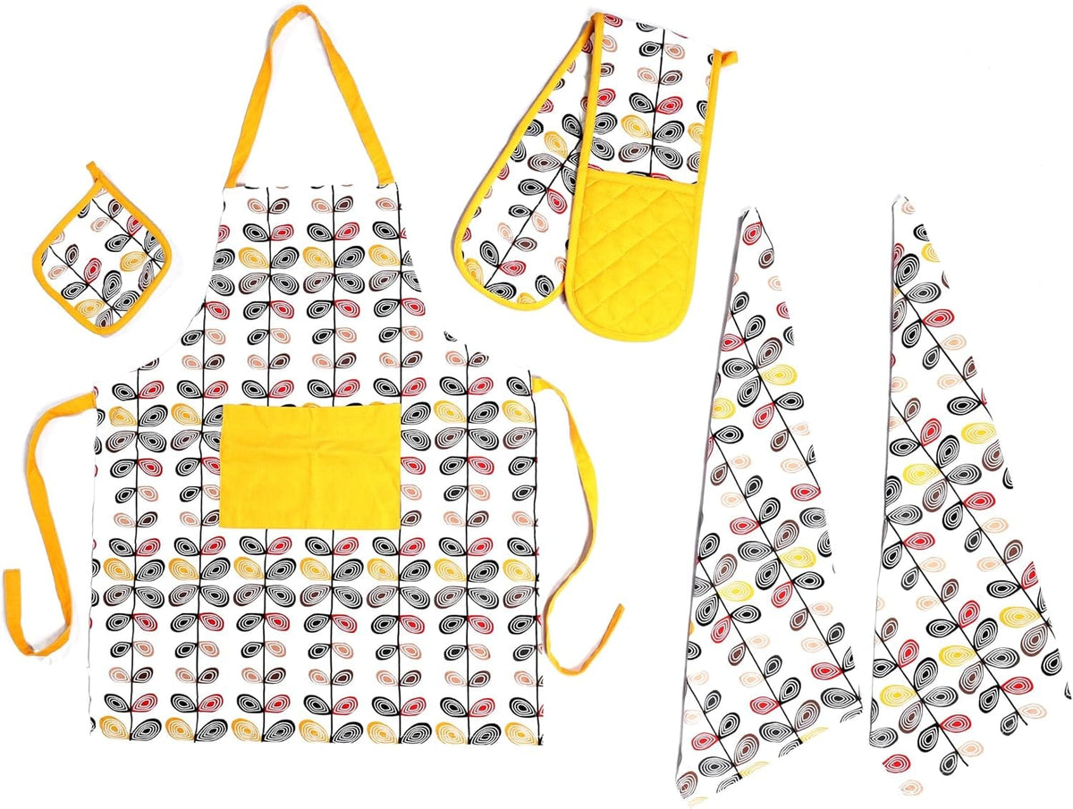 Olivia Rocco 5-Piece Kitchen Textile Set – Apron, Oven Mitt, Pot Holder & 2 Tea Towels