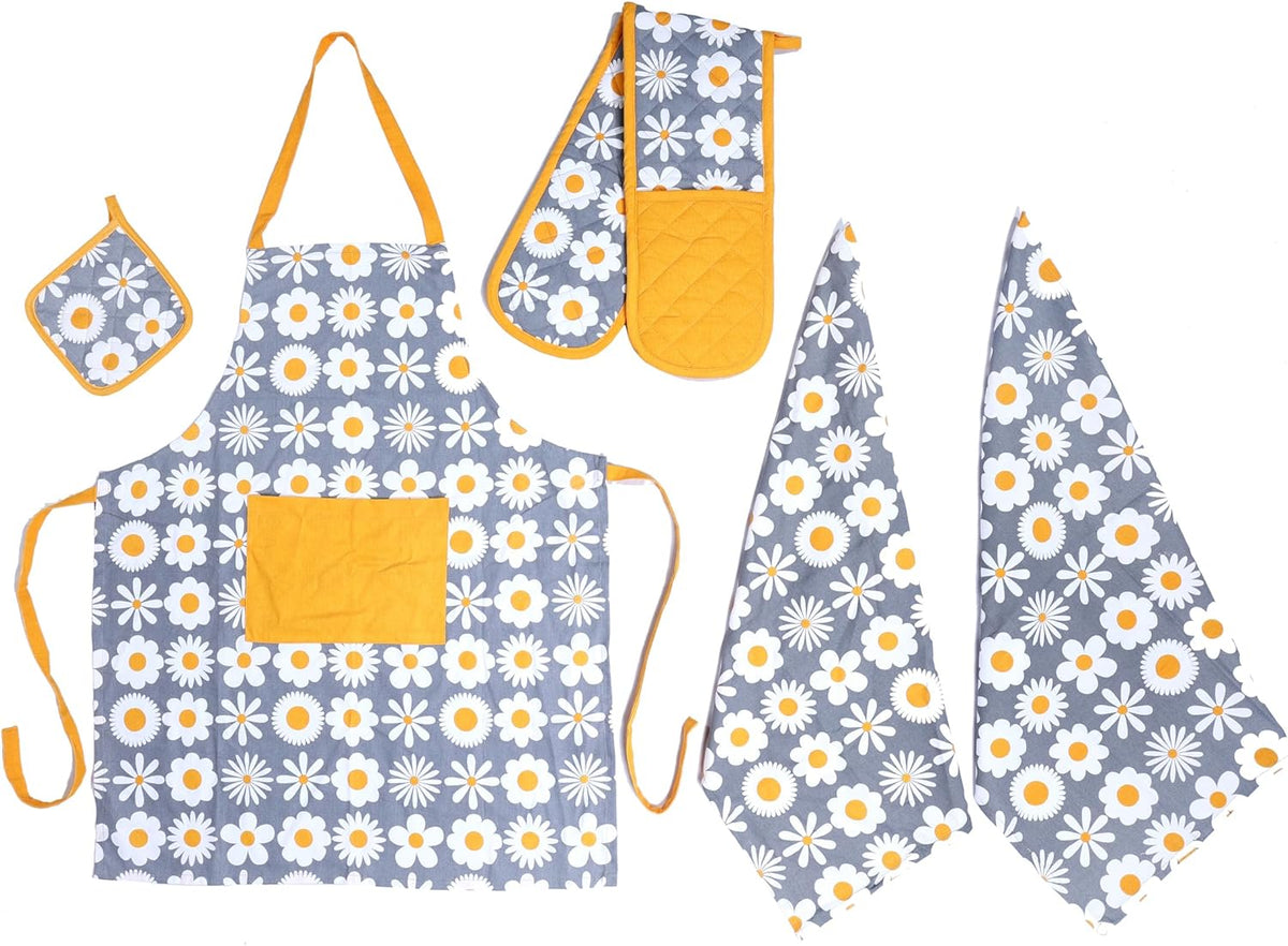 Olivia Rocco 5-Piece Kitchen Textile Set – Apron, Oven Mitt, Pot Holder & 2 Tea Towels