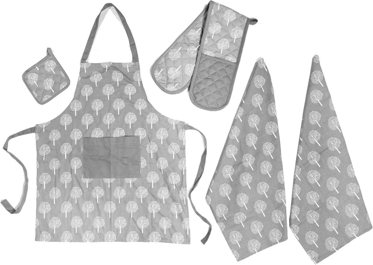 Olivia Rocco 5-Piece Kitchen Textile Set – Apron, Oven Mitt, Pot Holder & 2 Tea Towels