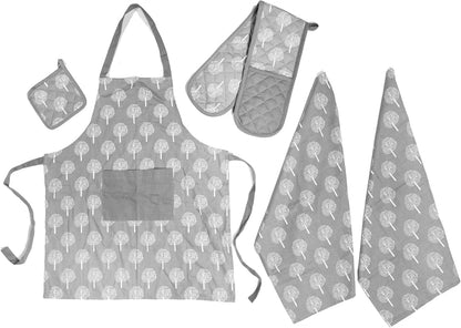 Olivia Rocco 5-Piece Kitchen Textile Set – Apron, Oven Mitt, Pot Holder & 2 Tea Towels