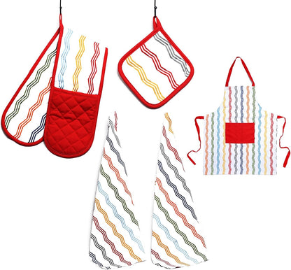 Olivia Rocco 5-Piece Kitchen Textile Set – Apron, Oven Mitt, Pot Holder & 2 Tea Towels