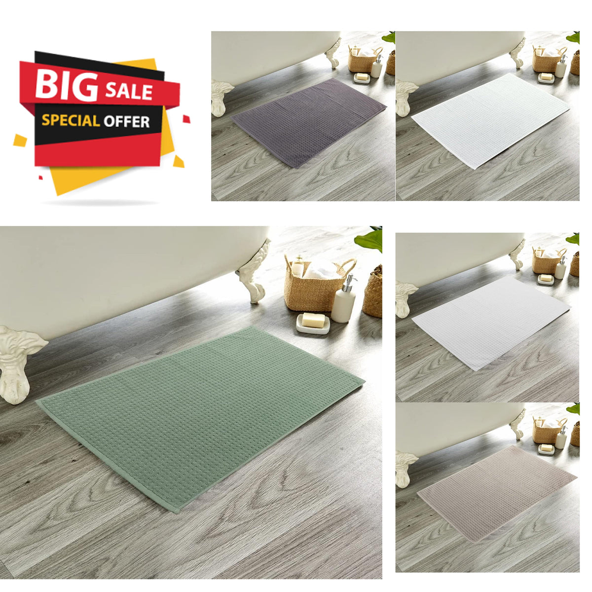 Olivia Rocco Cotton Pile Bath Mat Set of 3 – 50 x 80 cm