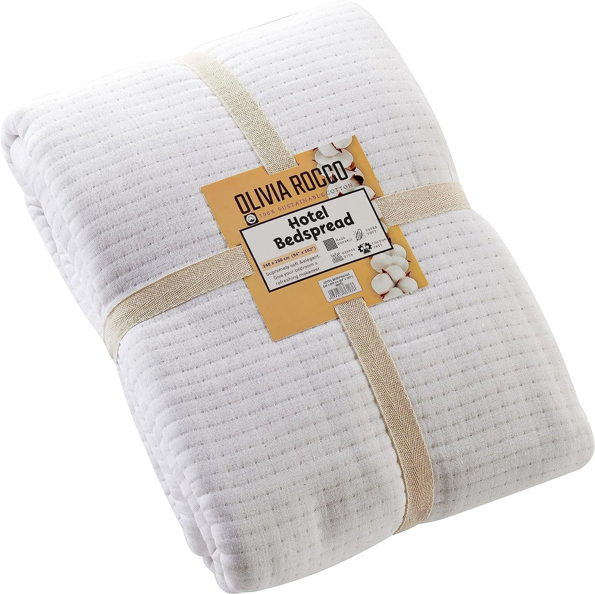 Olivia Rocco Hotel Collection Quilted Cotton Bedspread 240 x 260 cm