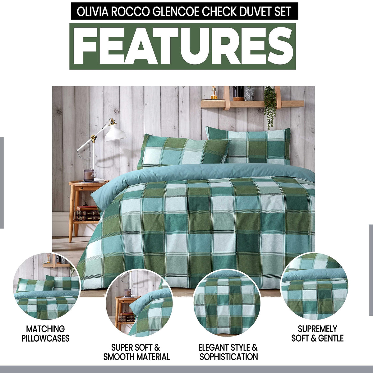 Olivia Rocco Glencoe Check Reversible Polycotton Duvet Cover Set