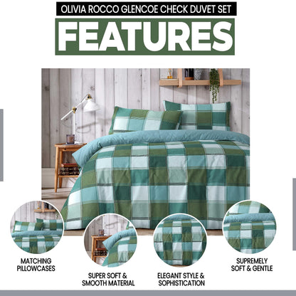 Olivia Rocco Glencoe Check Reversible Polycotton Duvet Cover Set