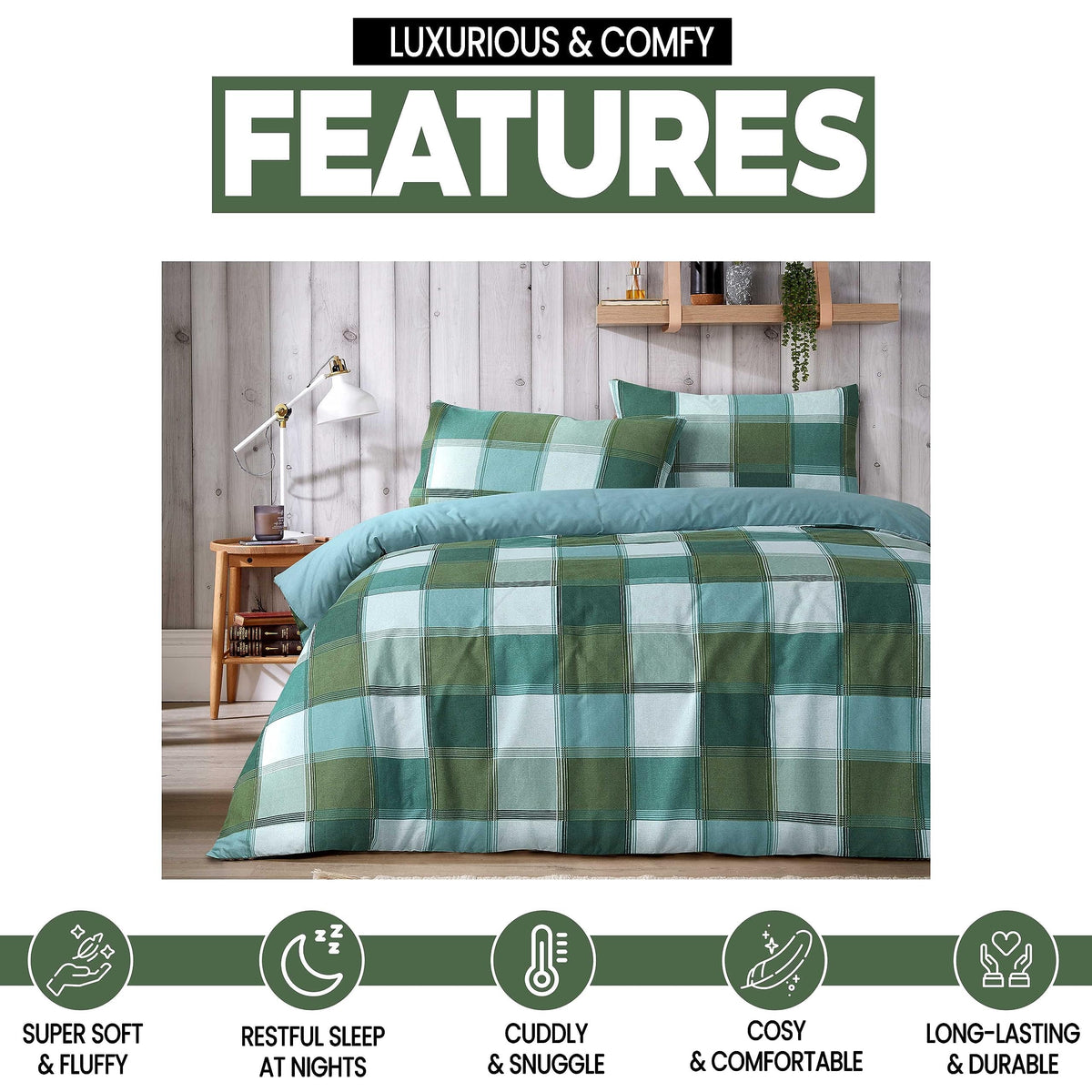 Olivia Rocco Glencoe Check Reversible Polycotton Duvet Cover Set