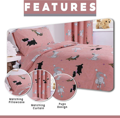 Olivia Rocco Pink Pups Dog Print Duvet Cover Set & Matching Curtains