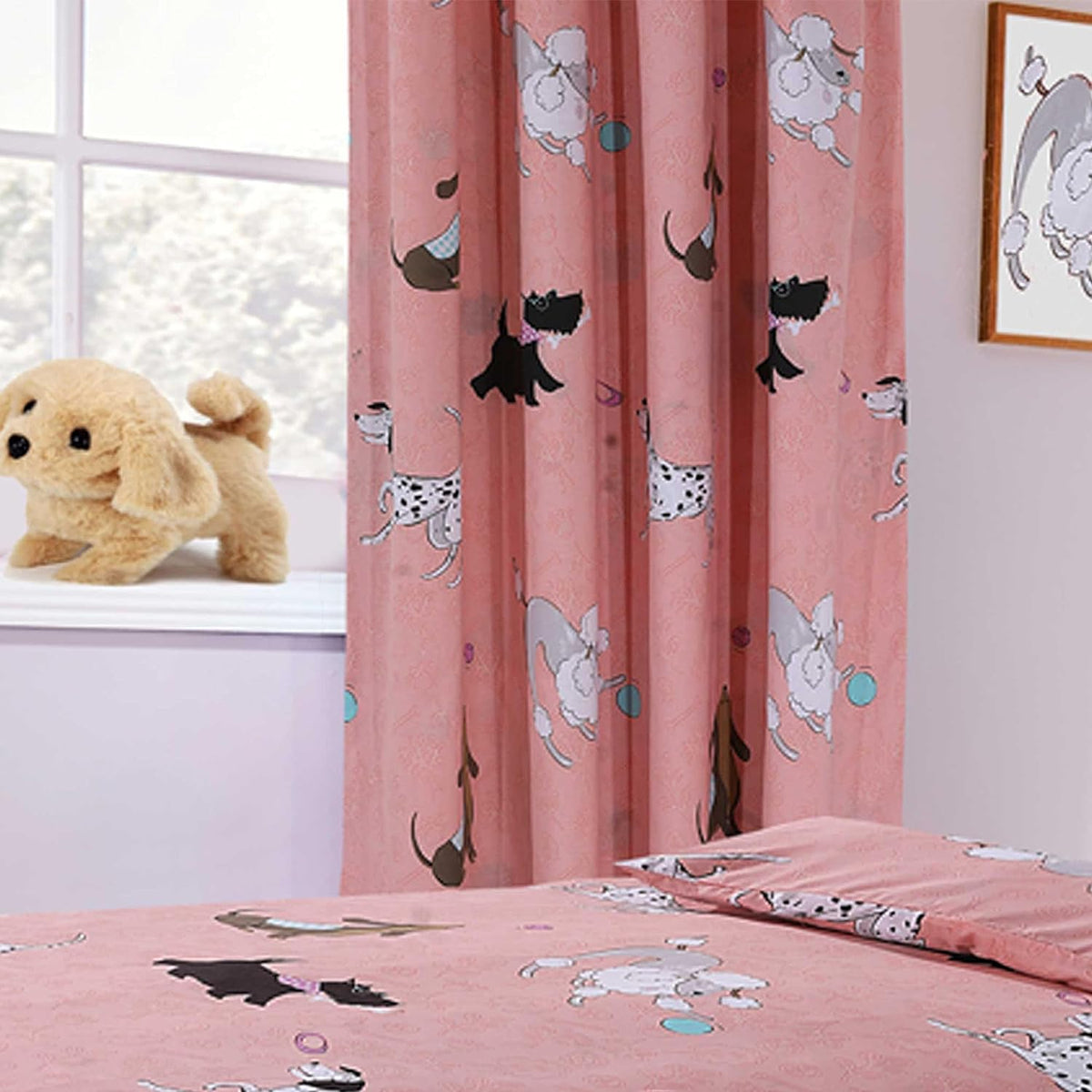 Olivia Rocco Pink Pups Dog Print Duvet Cover Set & Matching Curtains