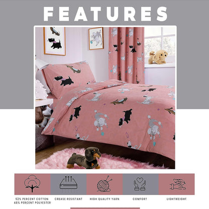 Olivia Rocco Pink Pups Dog Print Duvet Cover Set & Matching Curtains