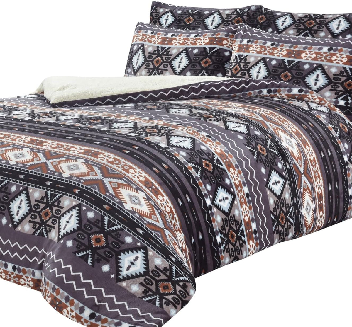 Olivia Rocco Aztec Teddy Fleece Reversible Duvet Cover Set