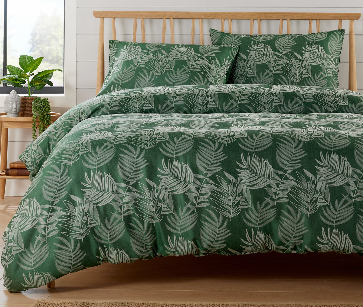 Olivia Rocco Leaf Jacquard Reversible Cotton Blend Duvet Cover Set with Pillowcases