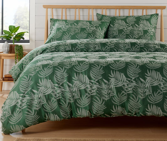 Olivia Rocco Leaf Jacquard Reversible Cotton Blend Duvet Cover Set with Pillowcases